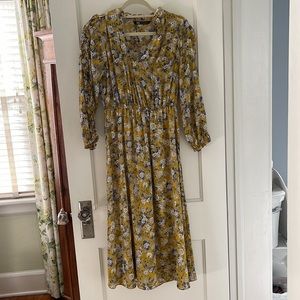 Zara yellow floral midi dress